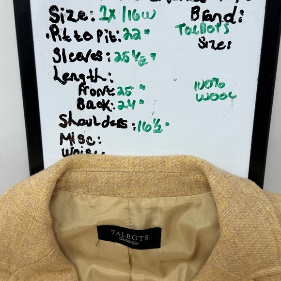Talbots Women’s Pastel Yellow Pleated Button 100% Wool Blazer Women’s Size 1X - Picture 8 of 16